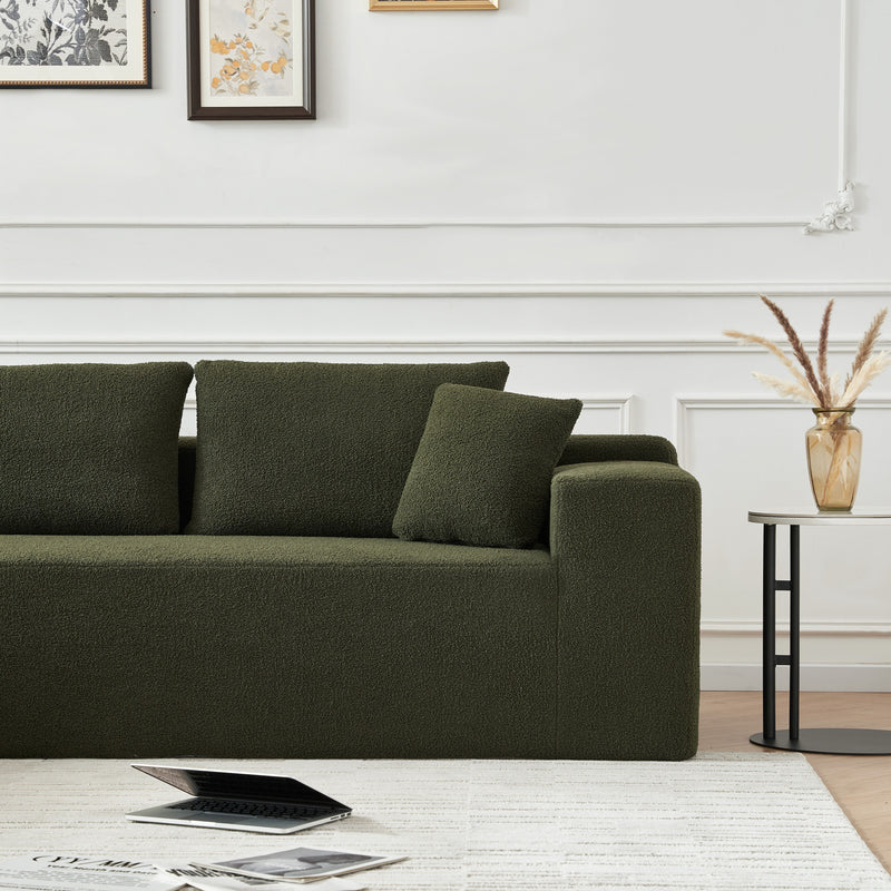 Sponge Sectional Sofa Couch For Living Room, L Shaped Modern Lamb Modular High Density Sponge Floor Sofa, Sherpa Fabric Sofa Couch With Chaise Lounge, Upholstered Corner Cloud Couch - Green