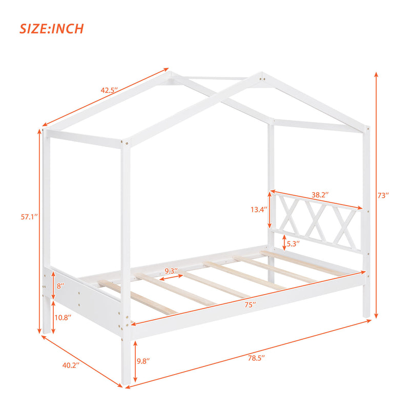 Twin Size Wood House Bed with Storage Space, White(OLD SKU: LP000001AAK)