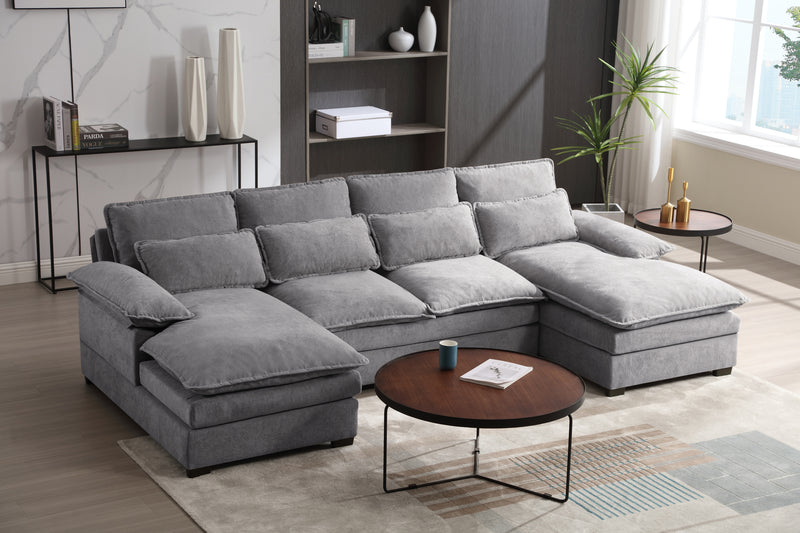 U Shaped Modular Sectional Sofa 6 Deap Seats Corne with waist poillow, Oversized Convertible Upholstery Symmetrical Sofá Cloud Couches with Double Chaise&Memory Foam for Living Room, Gray