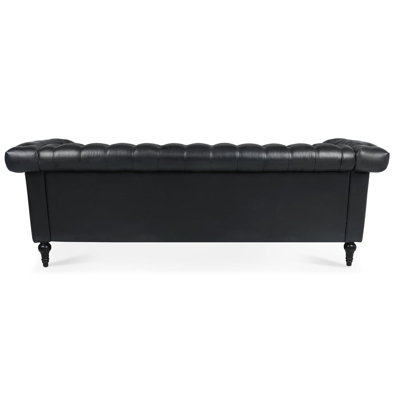 Traditional Square Arm Removable Cushion 3 Seater Sofa - Black