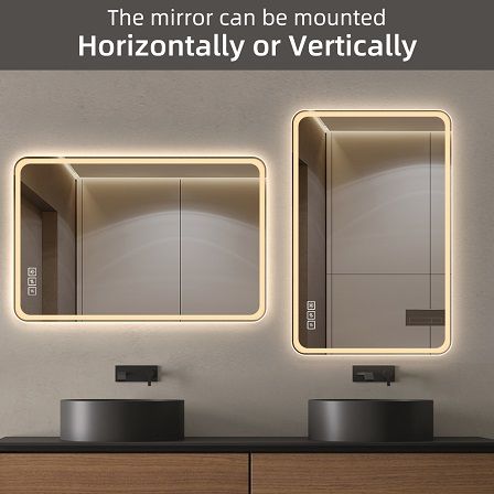 Bathroom Mirror With LED Lights, Anti-Fog Lighted Vanity Mirrors For Wall Mounted And 5 Level Dimmable, Horizontal / Vertical - Clear