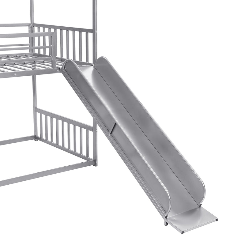 Twin Over Twin Metal Bunk Bed House Bed With Slide And Staircase