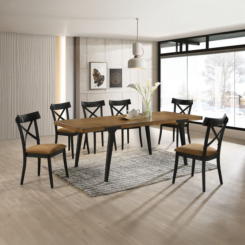 Hillary - Dining Table With 2 Leaves - Walnut & Black