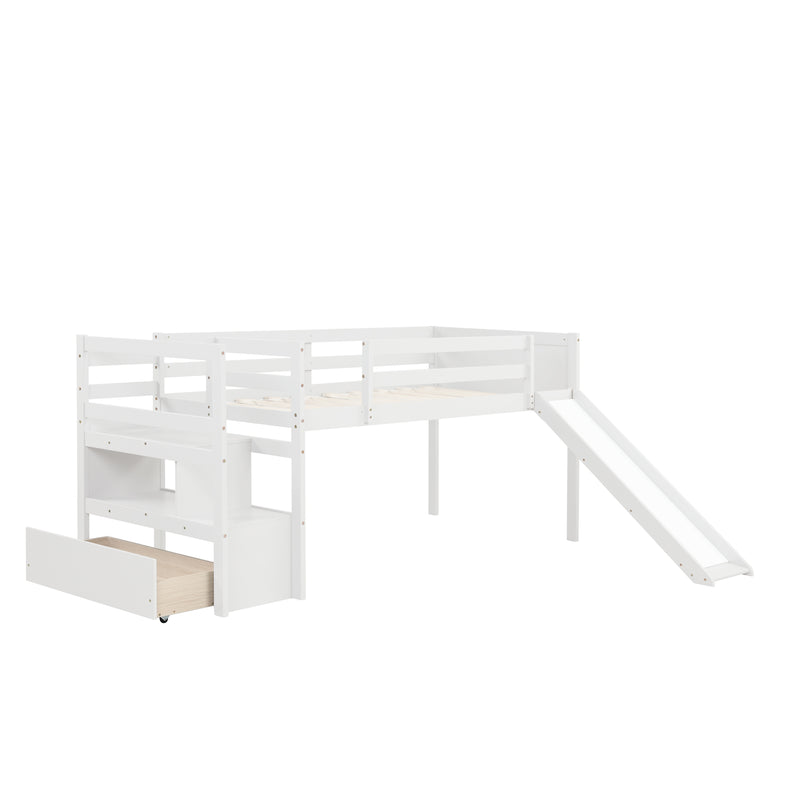 Twin Low Loft Bed with Stairs and Slide