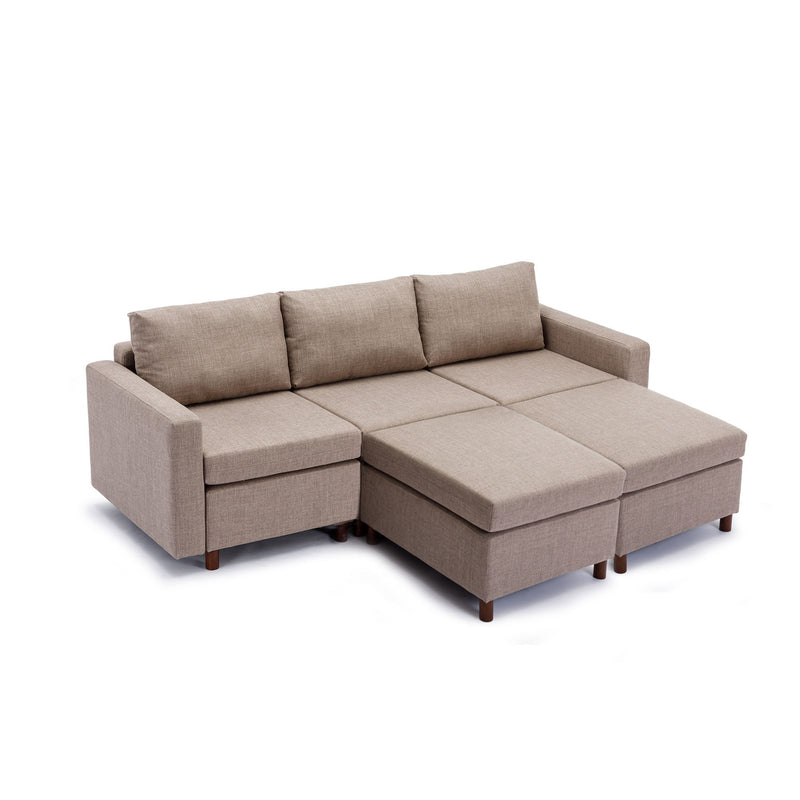 3 Seat Module Sectional Sofa Couch With 2 Ottoman For Living Room, Seat Cushion And Back Cushion Non-Removable And Non-Washable