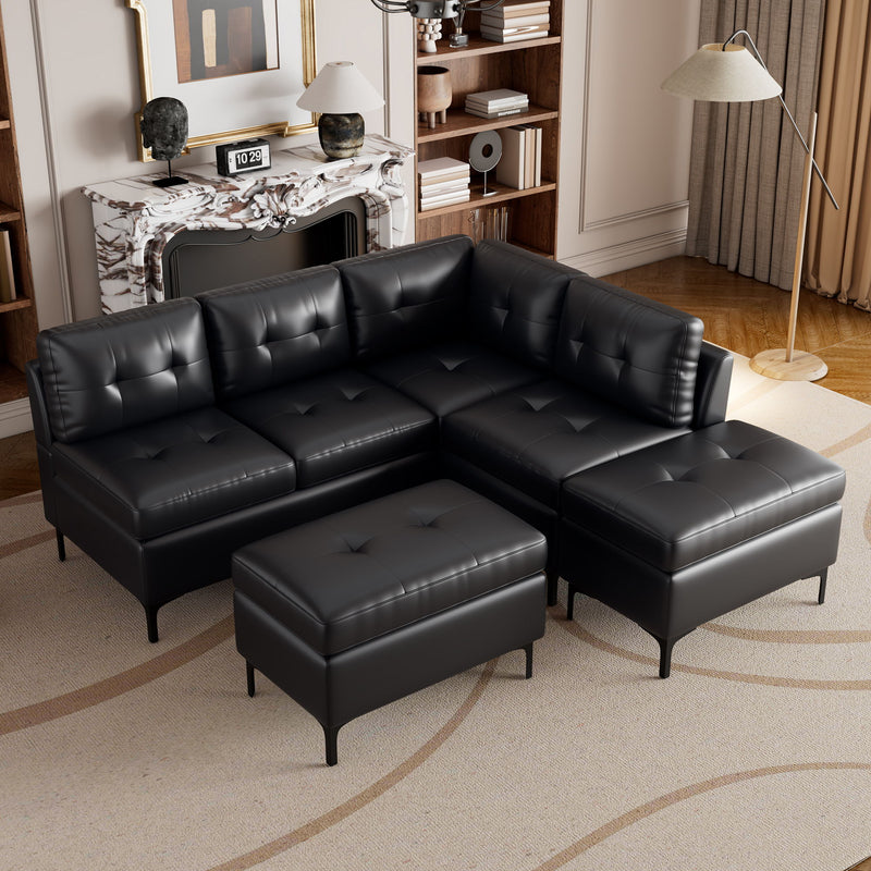 L-Shaped Corner Sofa Sectional Sofa Couch With Movable Storage Ottomans For Living Room