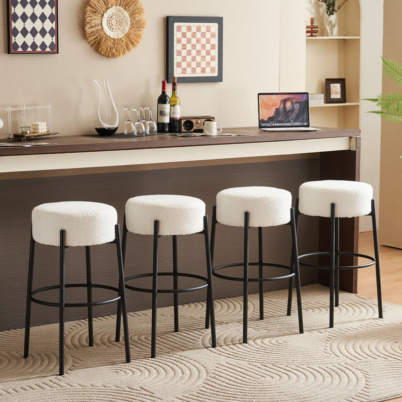 Round High Bar Stools (Set of 2), Contemporary Upholstered Dining Stools For Kitchens, Coffee Shops And Bar Stores