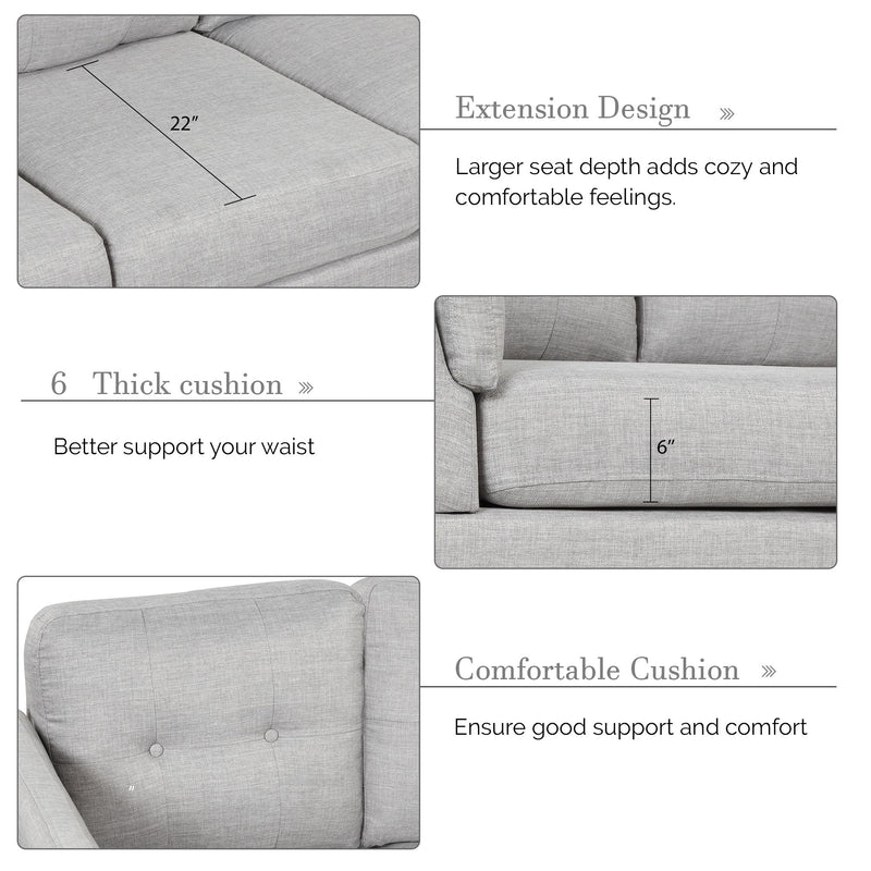 Modern Linen Fabric Sofa, L-Shape Couch With Chaise Lounge, Sectional Sofa With One Lumbar Pad