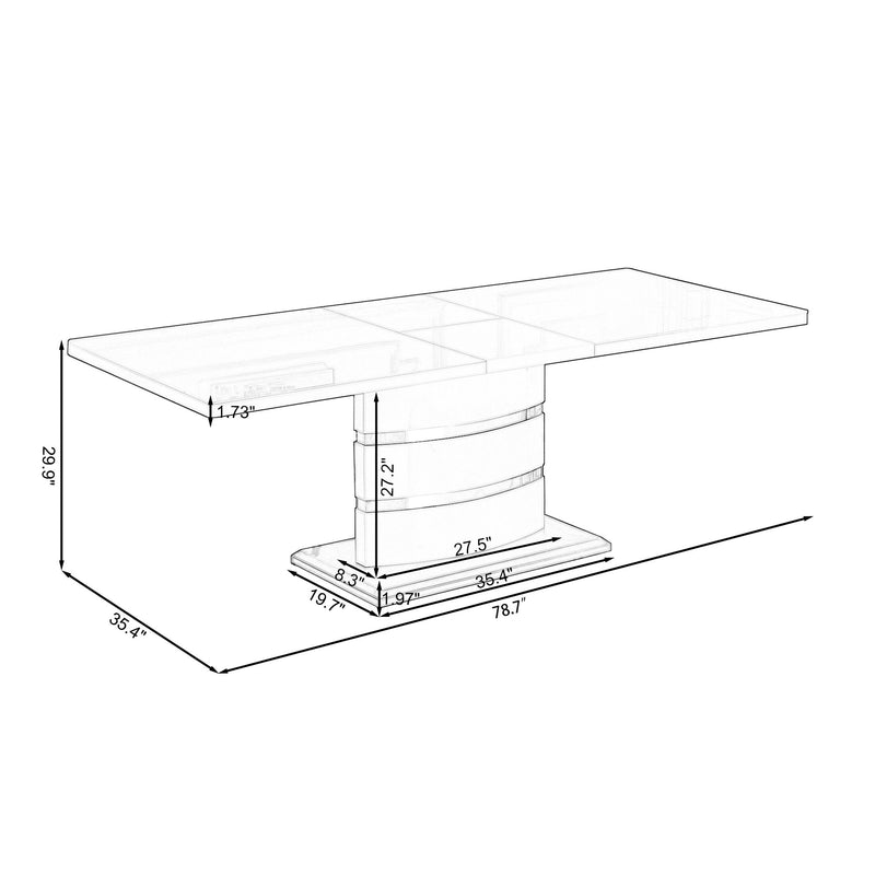 Expandable Glass Top Table With Butterfly Leaf, MDF Base With Stainless Steel - White