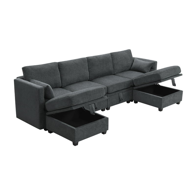 [VIDEO provided] [New] 109*54.7" Chenille Modular Sectional Sofa,U Shaped Couch with Adjustable Armrests and Backrests,6 Seat Reversible Sofa Bed with Storage Seats for Living Room, Apartment,2 Colors