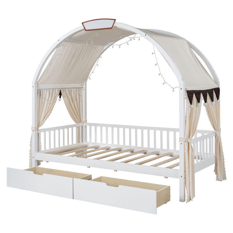 Bed With Arched Roof And 2 Drawers