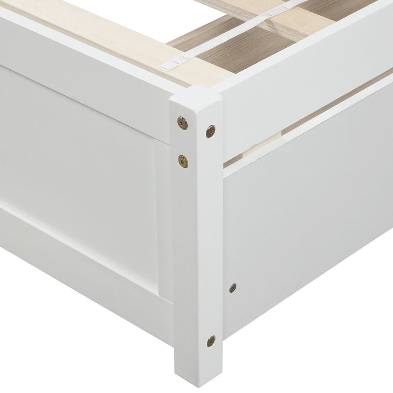 Twin Platform Storage Bed Wood Bed Frame With Two Drawers And Headboard - White