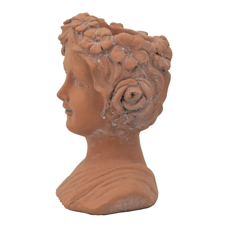 Head Bust Planter, Greek Style Cement Head Planter, Indoor Outdoor Home Garden Decor - Brown