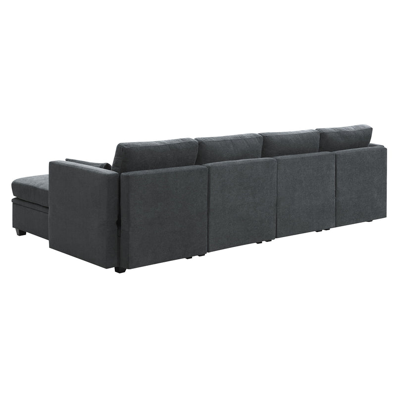 Chenille Modular Sectional Sofa, U Shaped Couch With Adjustable Armrests And Backrests, 6 Seat Reversible Sofa Bed With Storage Seats For Living Room, Apartment