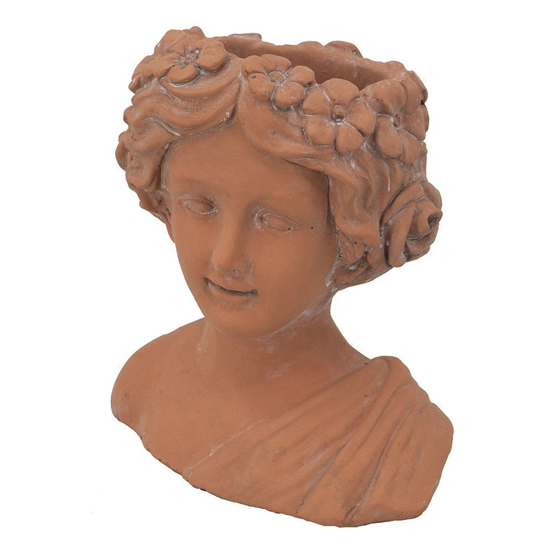 Head Bust Planter, Greek Style Cement Head Planter, Indoor Outdoor Home Garden Decor - Brown