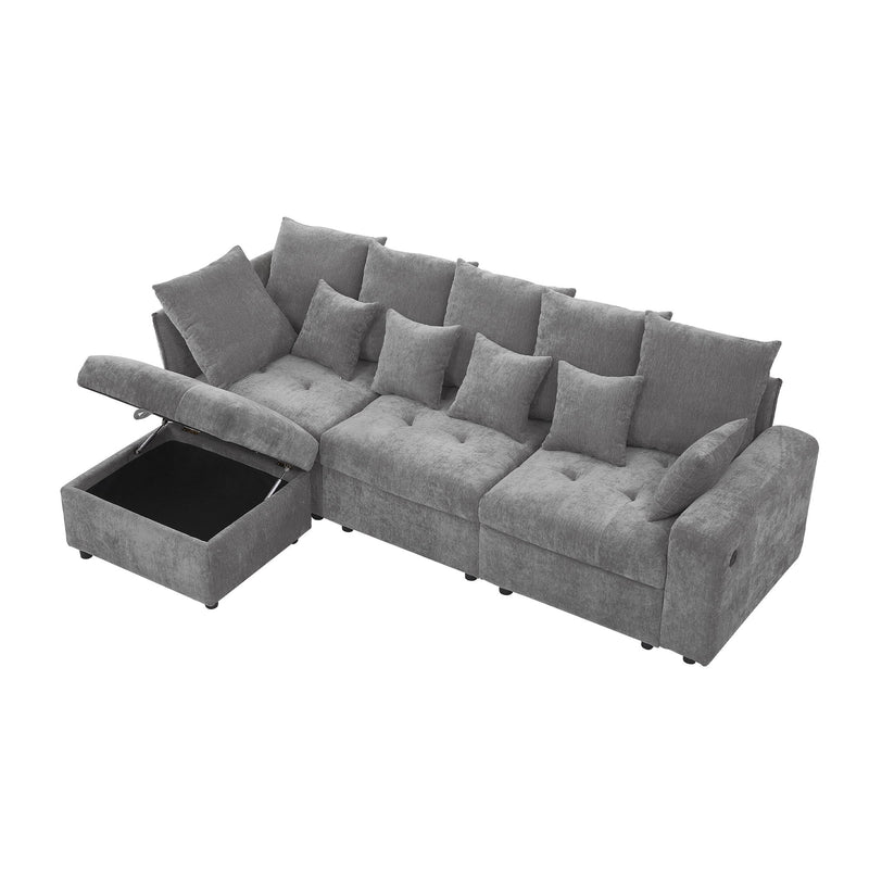 Sectional Sofa Modular Sofa Couch With Three USB Ports, A Removable Storage Ottoman And Five Back Pillows For Living Room