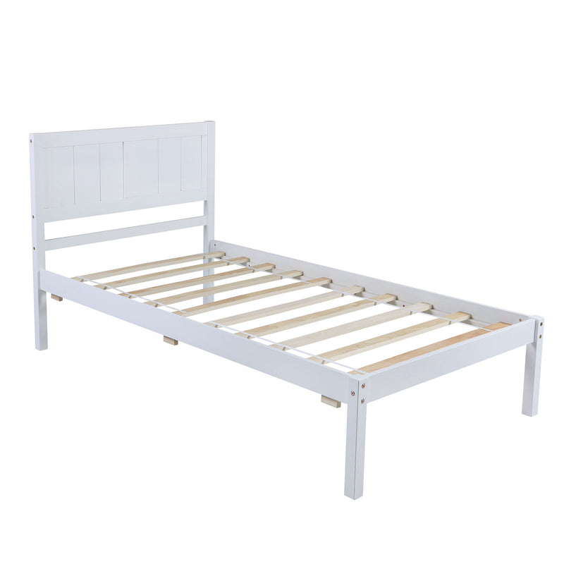 Twin Size Platform Bed With Headboard - White