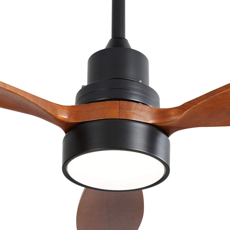 Wooden Ceiling Fan With 3 Solid Wood Blades Remote Control Reversible DC Motor With LED Light