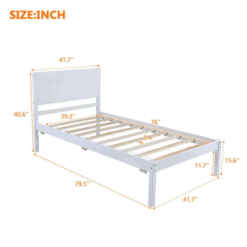 Twin Size Platform Bed With Headboard - White