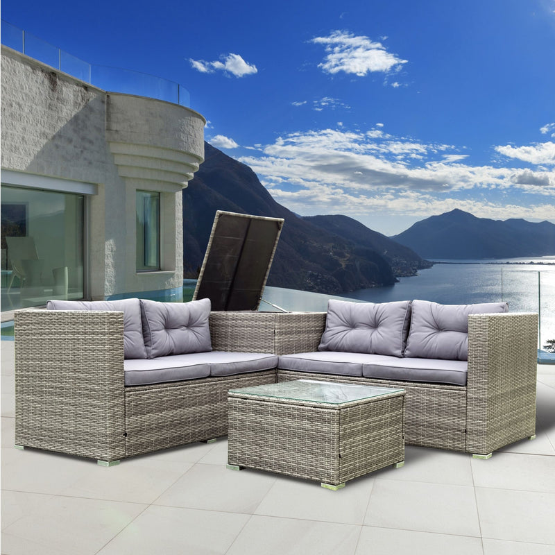 4 Piece Patio Sectional Wicker Rattan Outdoor Furniture Sofa Set With Storage Box - Gray