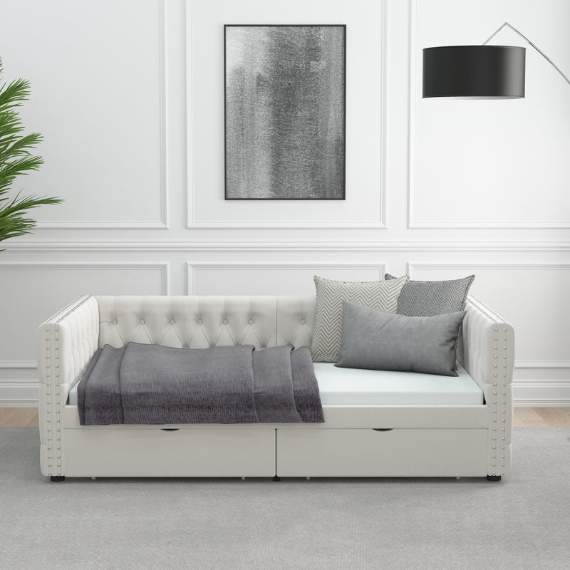 Twin Size Daybed with Drawers Upholstered Tufted Sofa Bed, with Button on Back and Copper Nail on Waved Shape Arms, velvet(79.5"x41.5"x26.5")