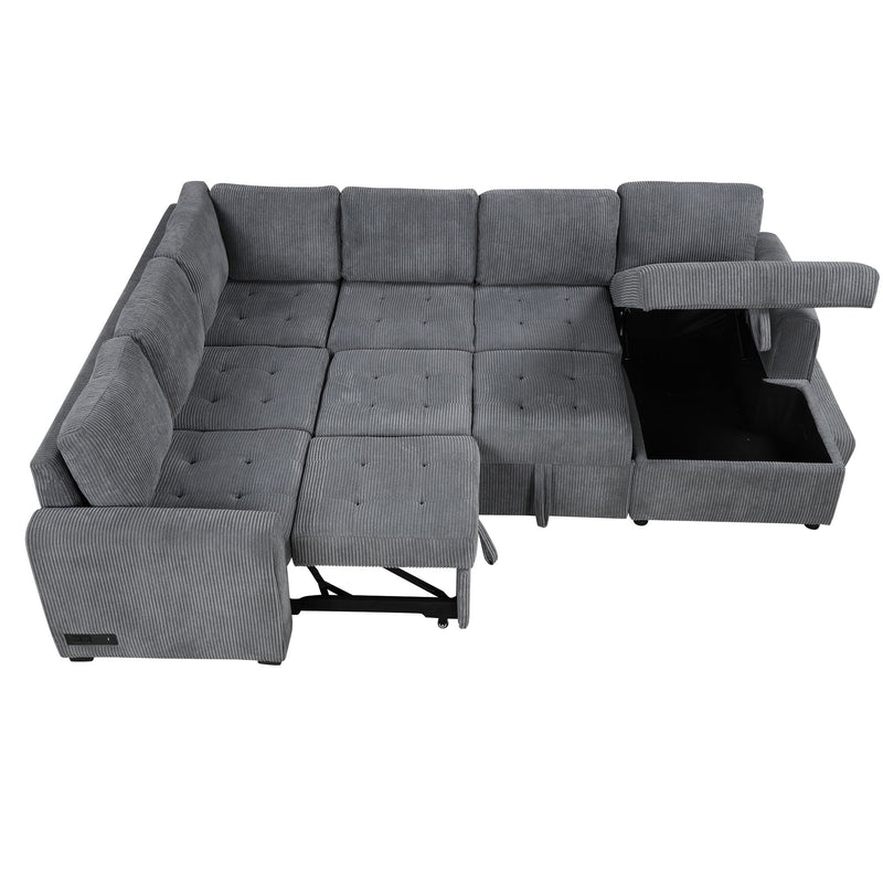 U-Shaped Sofa Sectional Sofa Pull-Out Sofa Bed With A Storage Chaise Lounge, Charging Devices For Living Room - Gray