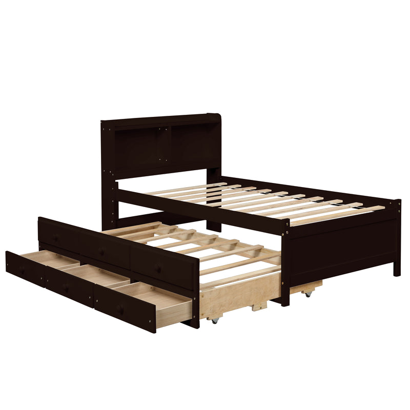 Full Bed With Bookcase, Twin Trundle, Drawers - Espresso