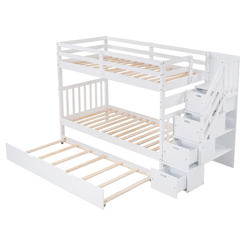 Twin over Twin/Full Bunk Bed with Twin Size Trundle (White)(OLD SKU :LP000025AAK)