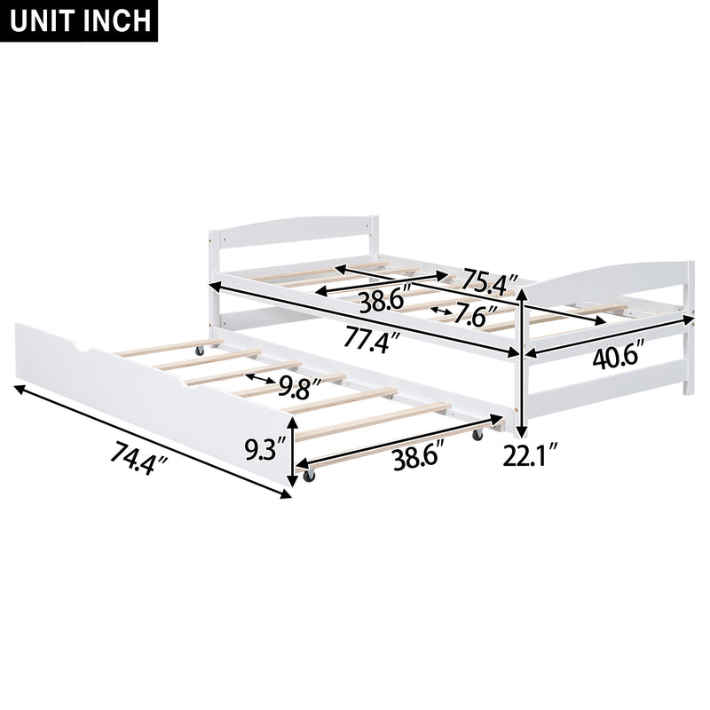 Twin Size Platform Bed with Twin Size Trundle, White