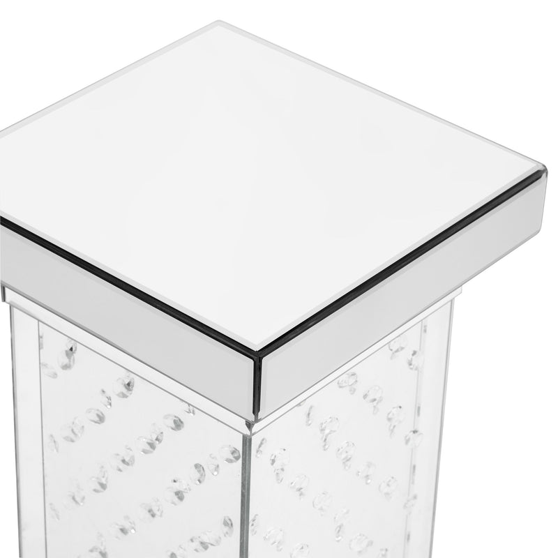 Square Mirrored End Table With Led Lights, Modern Side Table With Crystal Inlay For Living Room