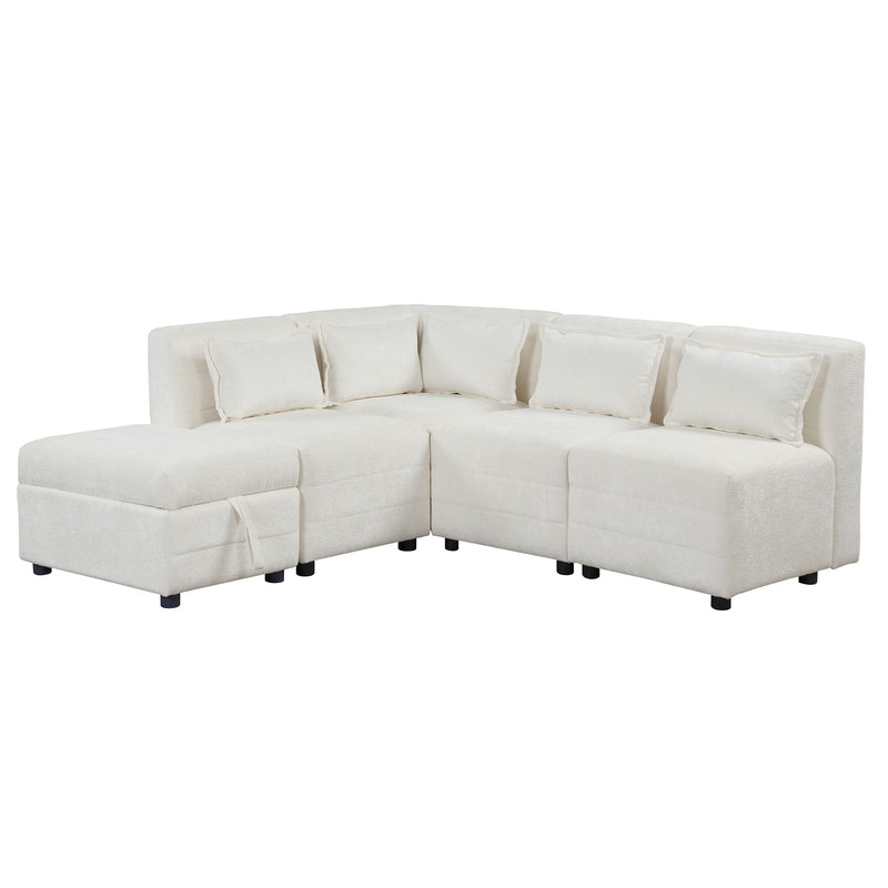 Free-Combined Sectional Sofa 5 Seater Modular Couches With Storage Ottoman, 5 Pillows For Living Room