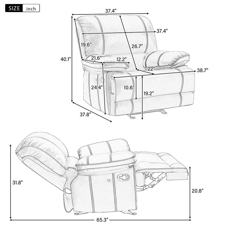 Recliner Chair Sofa Manual Reclining Home Seating Seats Movie Theater Chairs - Brown