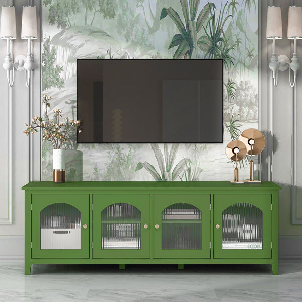 Stylish TV Cabinet, Entertainment CenterTV Stand, TVconsoletable, Media Console, Solidwood Frame, Changhong Glass Door, Metal Handle - Antique Green