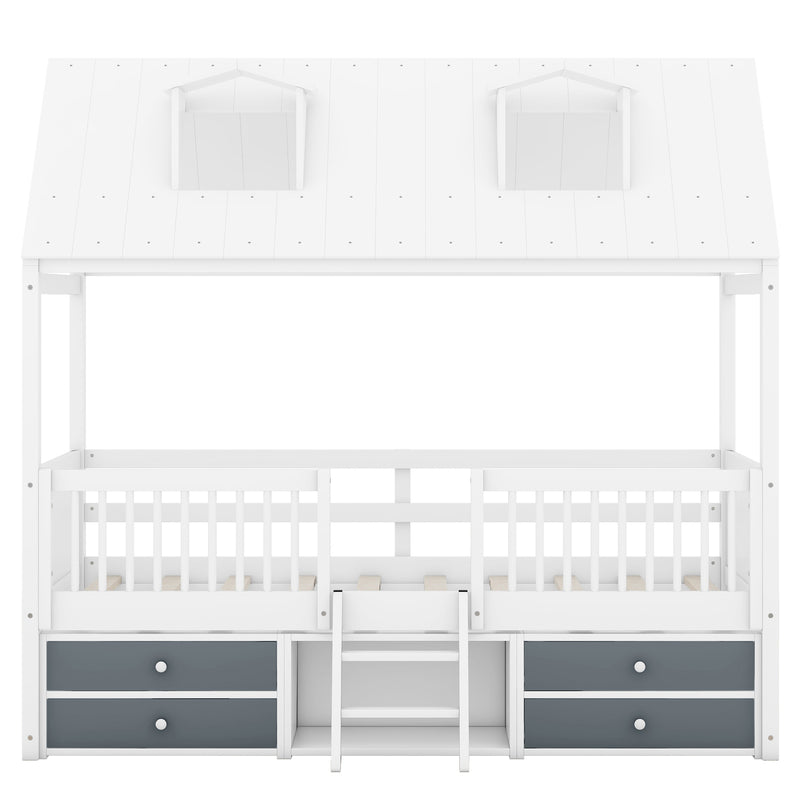 Twin Size Wood Bed House Bed Frame,White