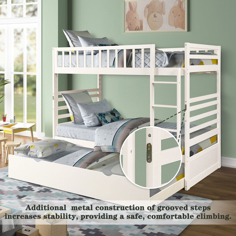 Kids Furniture - Orisfur - Bunk Beds For Kids With Safety Rail Movable Trundle Bed