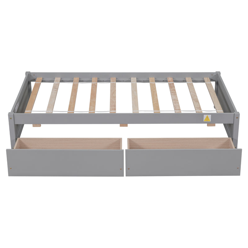 Twin Bed with 2 Drawers, Solid Wood, No Box Spring Needed ,Grey(New SKU:W504P149041)