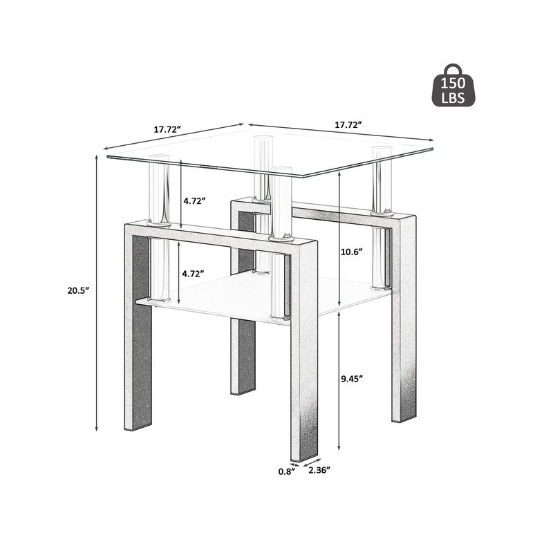 Modern Tempered Glass Tea Table, End Square Table For Living Room (Set of 2) - Transparent / Black