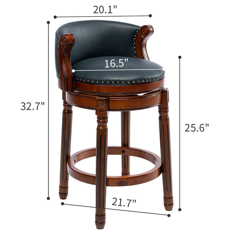 Seat Height 26'' Cow Top Leather Wooden Bar Stool, 360 Degree Swivel Bar Height Chair With Backs For Home Kitchen Counter