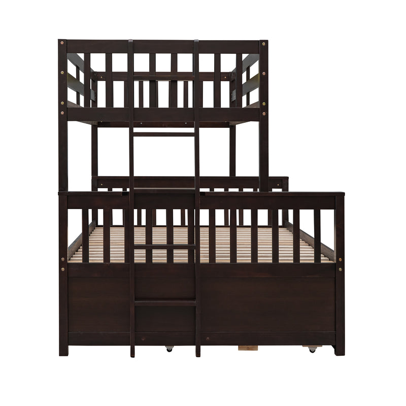 Twin-Over-Full Bunk Bed with Twin size Trundle , Separable Bunk Bed with Drawers for Bedroom - Espresso