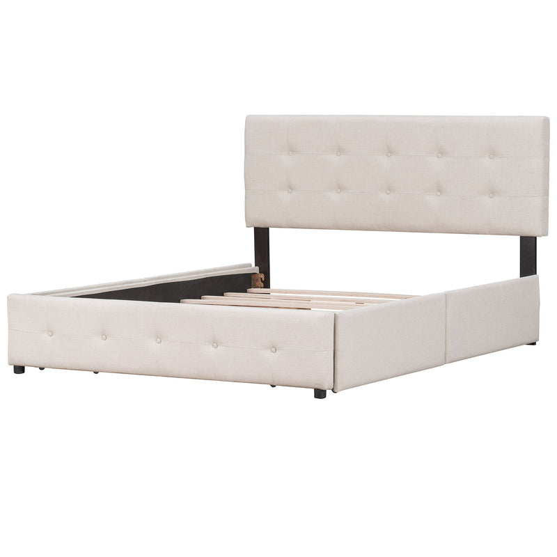 Upholstered Platform Bed With Classic Headboard And 4 Drawers, No Box Spring Needed