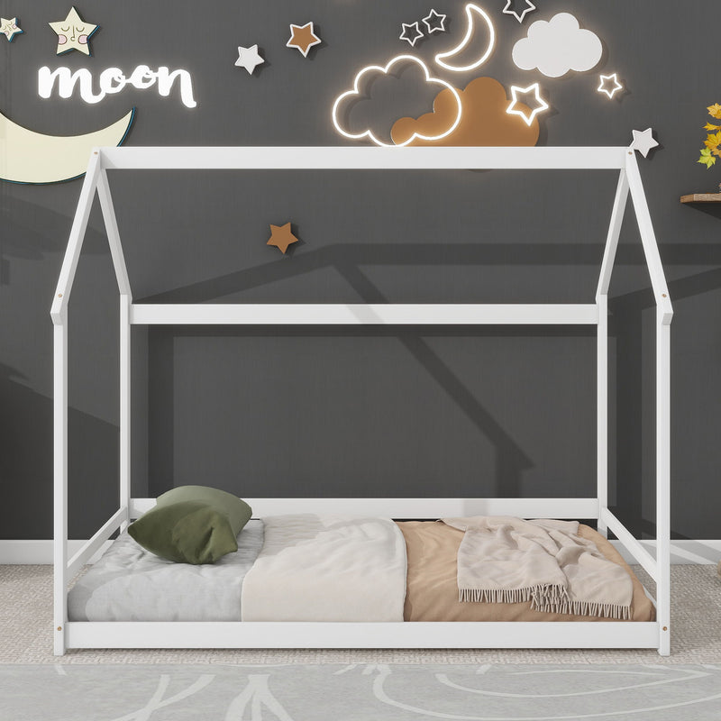 Wood House Bed With Storage Shelf And Hanger, Kids Bedroom Set