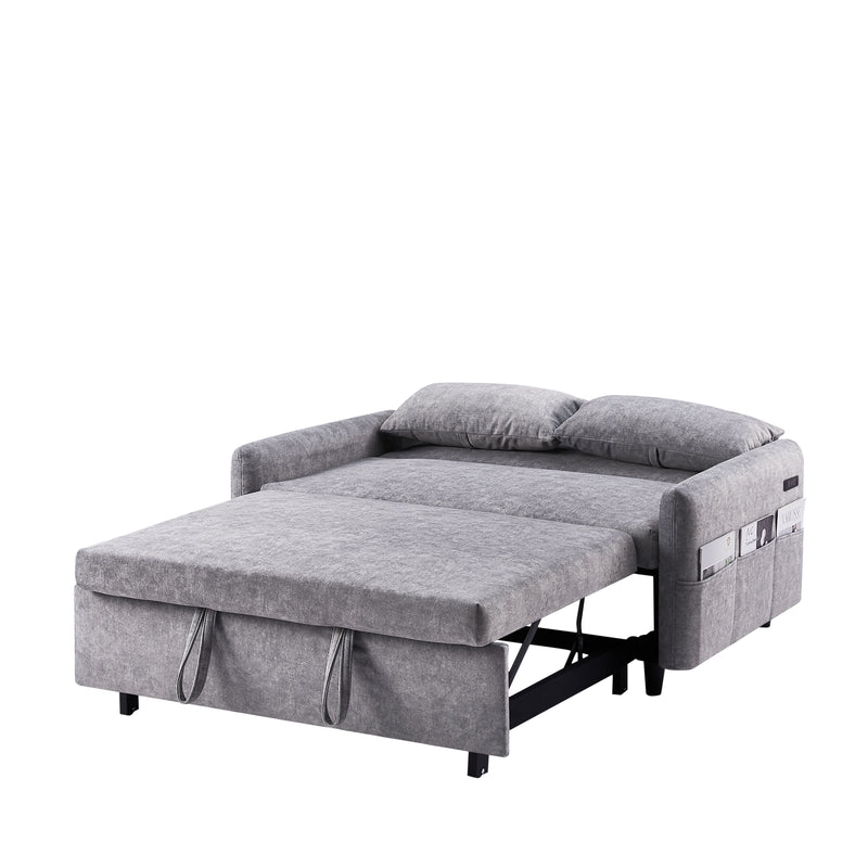 Pull Out Sleep Sofa Bed Loveseats Sofa Couch With Adjsutable Backrest, Storage Pockets, 2 Soft Pillows, USB Ports For Living Room