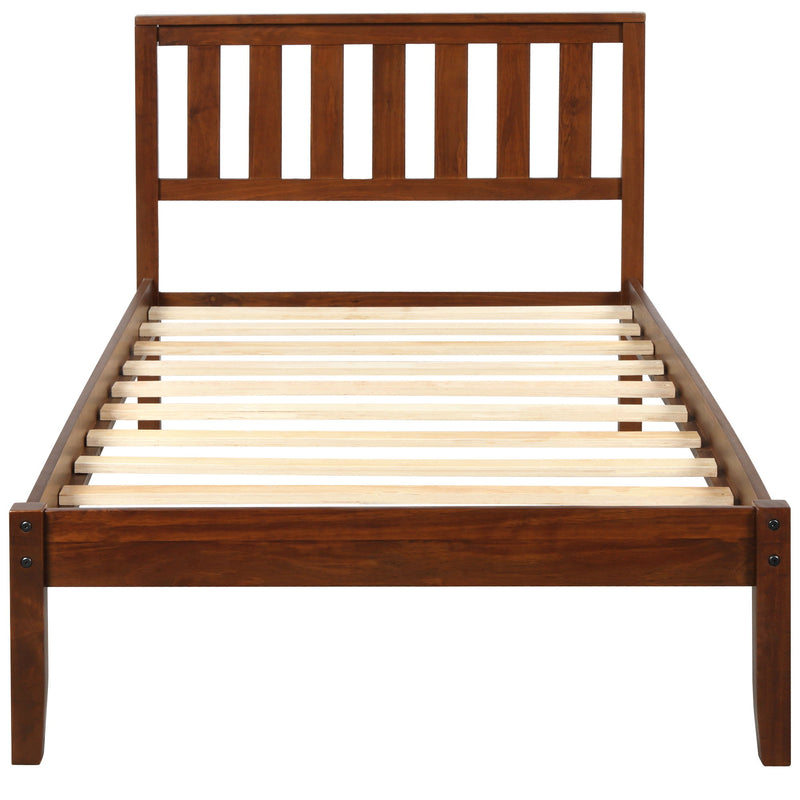 Twin Platform Bed With Headboard / Wood Slat Support - Walnut