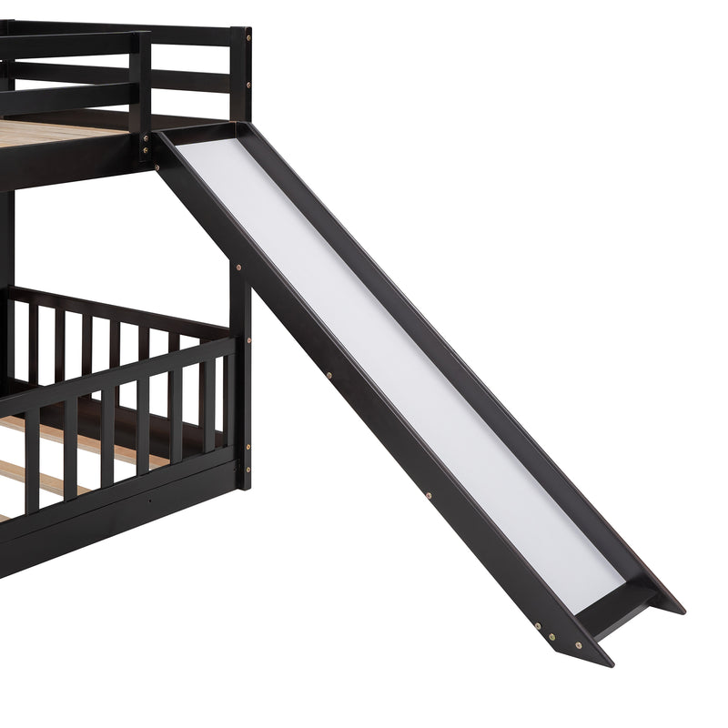 Twin Over Twin Bunk Bed with Slide and Ladder, Espresso（Old SKU:LP000009AAP）