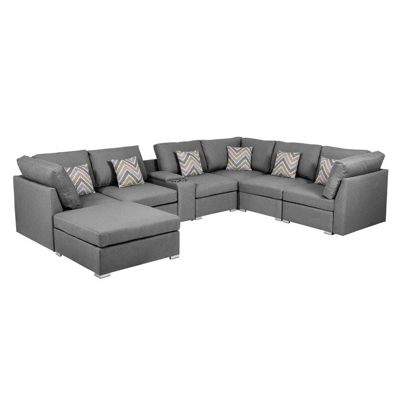 Amira - Fabric Reversible Modular Sectional Sofa With USB Console And Ottoman