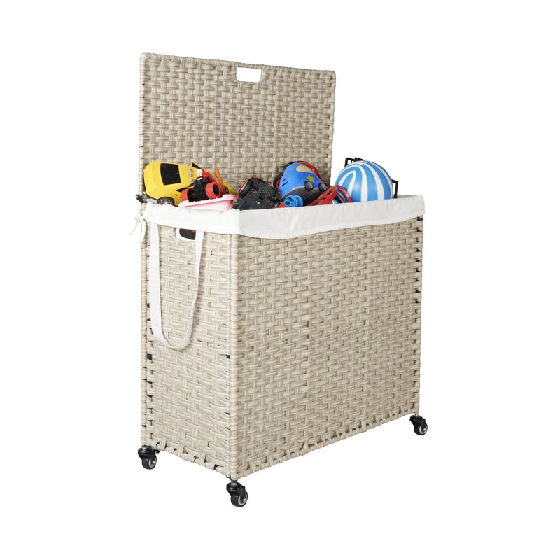 Laundry Hamper With Lid PE Rattan Powder Coating Frame Clothes Hampers With 2 Removable Bags