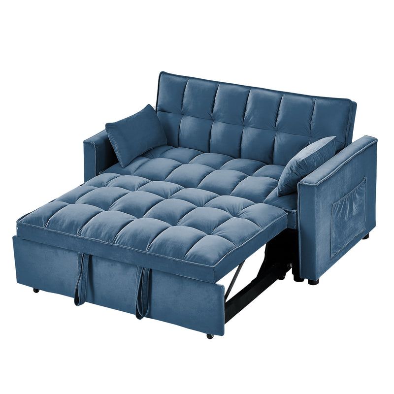 Modern Convertible Sleeper Sofa Couch With Pull Out Bed With Pillows & Side Pockets For Small Space, Living Room - Peacock Blue