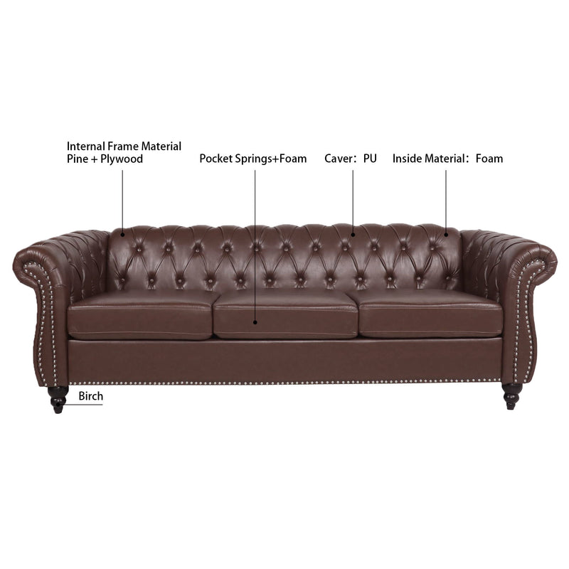 Rolled Arm Chesterfield 3 Seater Sofa