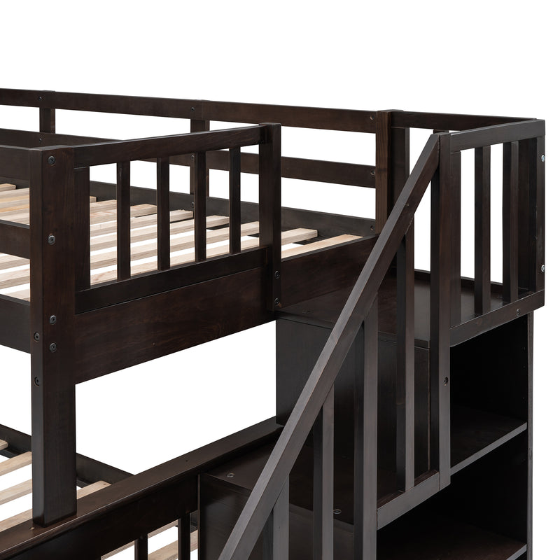 Stairway Twin-Over-Full Bunk Bed with Drawer, Storage and Guard Rail for Bedroom, Dorm, for Adults, Espresso color( old sku: LP000219AAP )