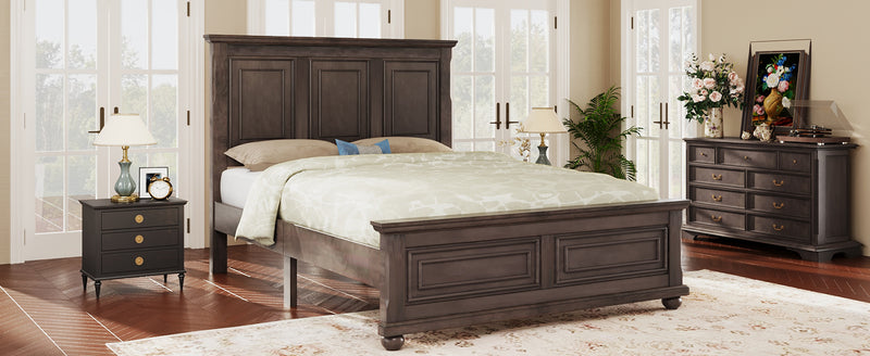 Traditional Town and Country Style Pinewood Vintage Full Bed, Rich Brown